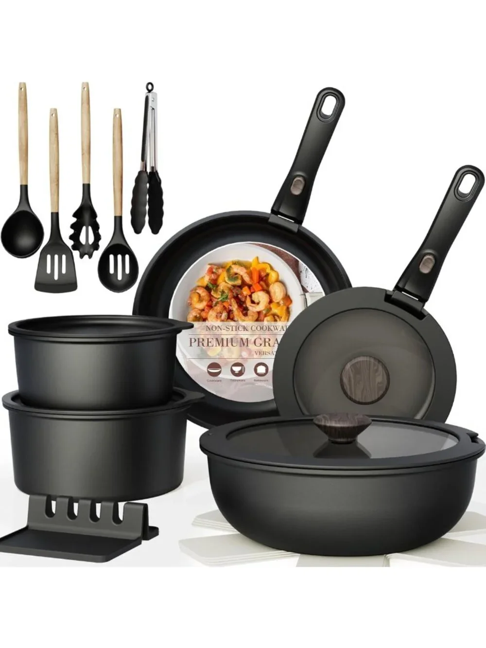 21-Piece Non-Stick Ceramic Cookware Set, Detachable Handle, Oven Safe, Induction